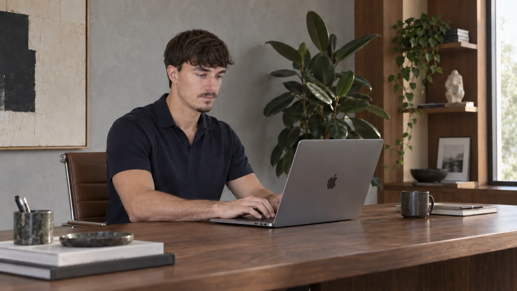 Manuel Hammer bei der Arbeit am Laptop